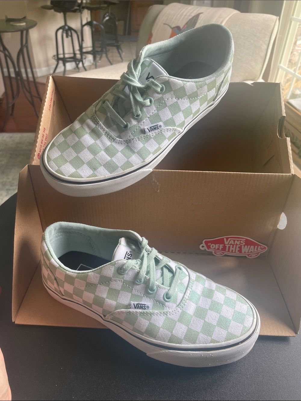 Vans Checkerboard Low-Top Sneakers in Mint and White